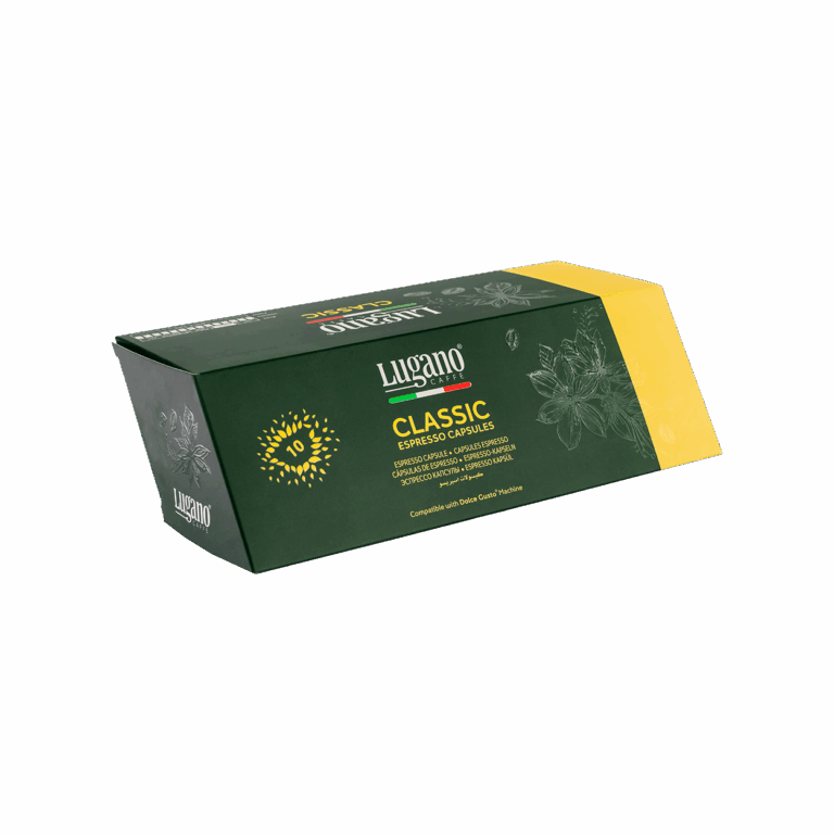 Lugano Caffè Classic Dolce Gusto Capsules 10 pcs diamond shaped pack front right side