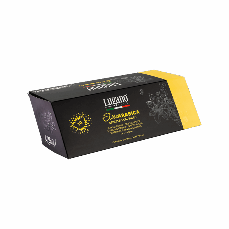 Lugano Caffè Elite Arabica Dolce Gusto Capsules 10 pcs diamond shaped pack front right side