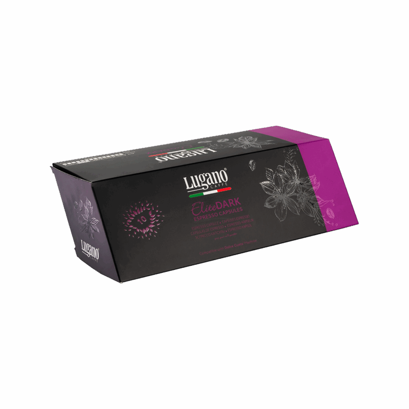 Lugano Caffè Elite Dark Dolce Gusto Capsules 10 pcs diamond shaped pack front right side