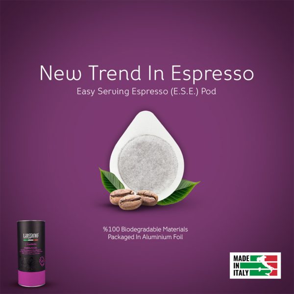 Lugano Caffè Elite Dark Espresso Pod 18 pcs cylinder pack poster