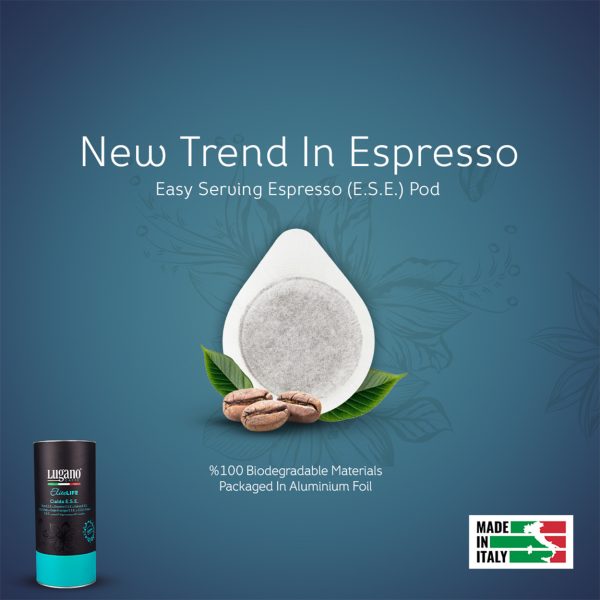 Lugano Caffè Elite Life Espresso Pod 18 pcs cylinder pack poster