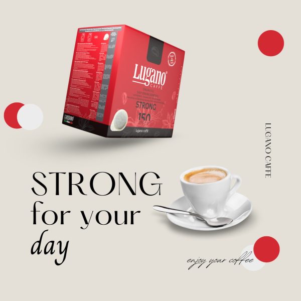 Lugano Caffè Strong Espresso Pod 150 pcs Value Pack beige bg poster
